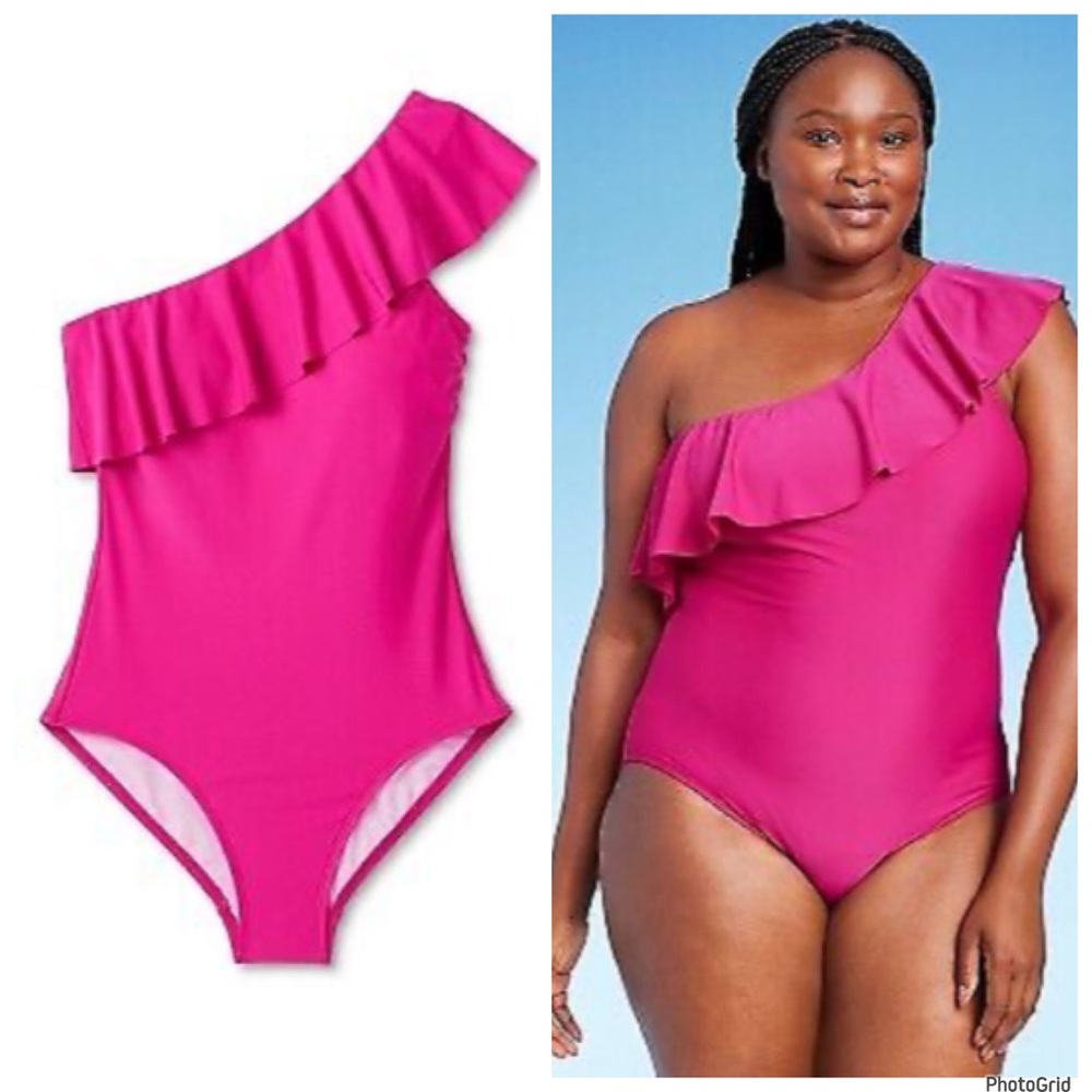 Kona sol 16 plus size pink ruffle one side swimsuit NWT